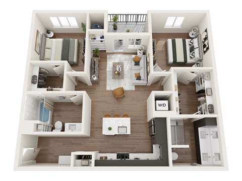 a 3d floor plan of a house with a bedroom and a living room